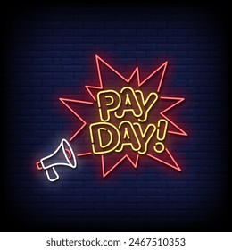 pay day neon Sign on brick wall background vector