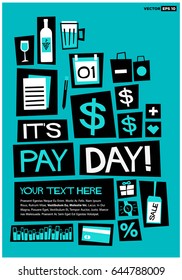 It's Pay Day Poster In Flat Style Retro Design with Text Box Template