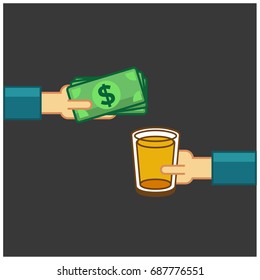 Pay for Drinks Cash Payment With Dolar Money Illustration