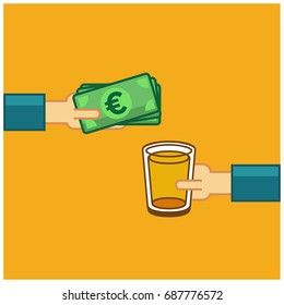 Pay for Drinks Cash Payment With Euro Money Illustration