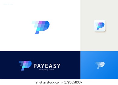 Pay Easy Logo With Blue Tone Square Design, Concept Of Crypto Wallet And Fast Online Payment