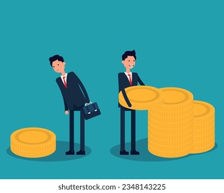 Pay gap between salary. Unfair pay cartoon vector style

