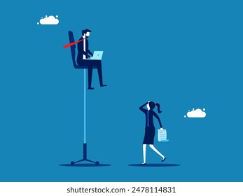 Pay gap. Businessman sits on a high office chair above coworker