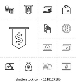 Pay icon. collection of 13 pay outline icons such as wallet, money sack, money, cash payment, credit card, check, dollar sign. editable pay icons for web and mobile.