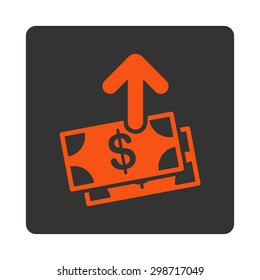 Pay icon from Commerce Buttons OverColor Set. Vector style is orange and gray colors, flat square rounded button, white background.