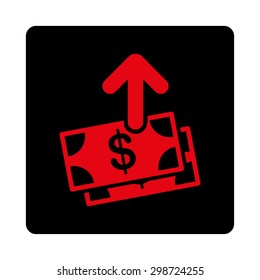 Pay icon from Commerce Buttons OverColor Set. Vector style is intensive red and black colors, flat square rounded button, white background.