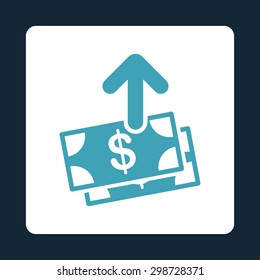 Pay icon from Commerce Buttons OverColor Set. Vector style is blue and white colors, flat square rounded button, dark blue background.