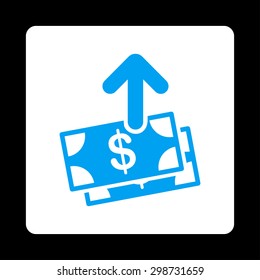 Pay icon from Commerce Buttons OverColor Set. Vector style is blue and white colors, flat square rounded button, black background.
