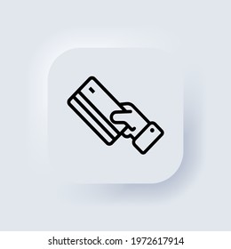 Pay icon. Credit card with hand icon. Vector. Payment illustration on white isolated background. Purchase business concept. Neumorphic UI UX white user interface web button. Neumorphism. Vector