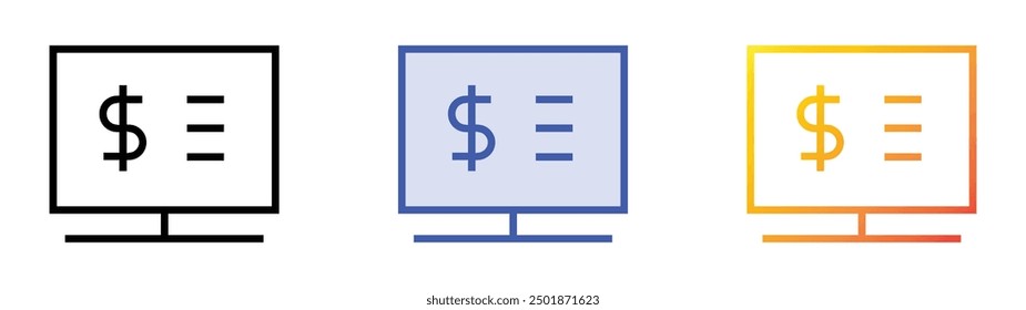 icono de pago. Lineal, relleno azul y diseño de estilo degradado aislado sobre fondo blanco