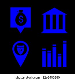 pay icon set about equalizer, bank, bank pin and police station pin vector set