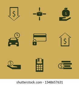 pay icon set with credit card lock, dollar and money bag hand vector illustration