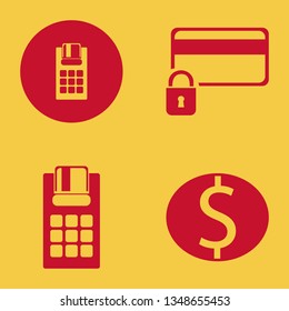 pay icon set with dollar coin, credit card lock and pos terminal vector illustration