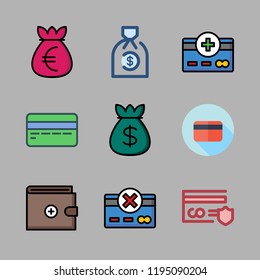 pay icon set. vector set about wallet, debit card, credit card and money bag icons set.