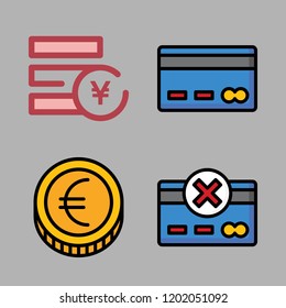 pay icon set. vector set about coin, yen and credit card icons set.