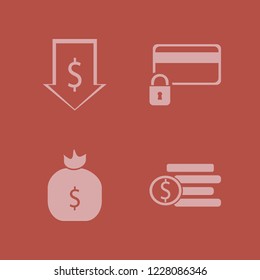 pay icon. pay vector icons set credit card lock, money bag, dollar rate falling and dollar coins