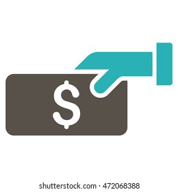 Pay icon. Vector style is bicolor flat iconic symbol with rounded angles, grey and cyan colors, white background.