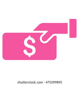 Pay icon. Vector style is flat iconic symbol with rounded angles, pink color, white background.