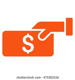 Pay icon. Vector style is flat iconic symbol with rounded angles, orange color, white background.