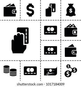 Pay icons. set of 13 editable filled pay icons such as credit card, wallet, money sack, money, creadit card payment, dollar sign, dollar