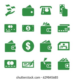 Pay icons set. set of 16 pay filled icons such as wallet, credit card, atm money withdraw, wallet, money on hand, cash payment