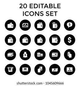 Pay icons. set of 20 editable filled pay icons such as credit card, wallet, wallet, money sack, cash payment, creadit card payment. best quality pay elements in trendy style.