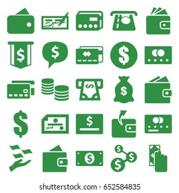 Pay icons set. set of 25 pay filled icons such as credit card, wallet, atm money withdraw, wallet, money on hand, dollar, cash payment