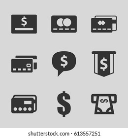 Pay icons set. set of 9 pay filled icons such as credit card, ATM money withdraw, dollar