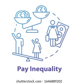 Pay Inequality Blue Concept Icon. Compensation Discrimination. Salary Inequity. Workplace Fairness. Pay Gap Idea Thin Line Illustration. Vector Isolated Outline RGB Color Drawing