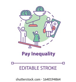 Pay Inequality Concept Icon. Compensation Discrimination. Salary Inequity. Workplace Fairness. Gender Pay Gap Idea Thin Line Illustration. Vector Isolated Outline RGB Color Drawing. Editable Stroke