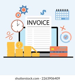 Bezahlen Sie Rechnung online, Zeit und Zeitplan für die Zahlung Steuer oder Bestellung. Illustration der Zahlungsrechnung, Finanzbanking online, Finanzbuchhaltung, Dokument im Internet Vektor