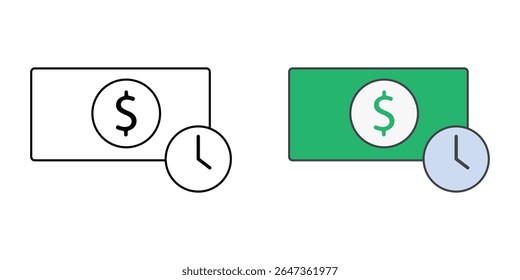 Ícone de emblema de pagamento posterior sem texto, em estilos de estrutura de tópicos e cores, ideal para ilustrar opções de BNPL, pagamentos diferidos e recursos flexíveis de finalização de compra com um símbolo limpo e sem texto.