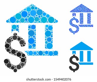 Pay library composition of small circles in variable sizes and color tints, based on pay library icon. Vector small circles are united into blue collage.