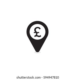 Pay at the location concept. Pound currency in location pin. Logo design idea for payment process