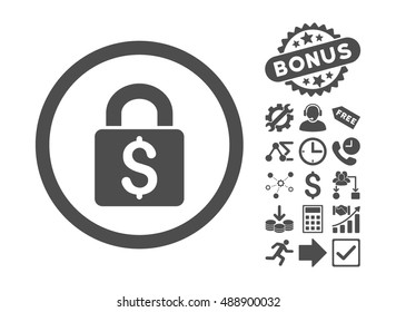 Pay Lock pictograph with bonus elements. Vector illustration style is flat iconic symbols, gray color, white background.