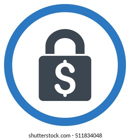 Pay Lock vector bicolor rounded icon. Image style is a flat icon symbol inside a circle, smooth blue colors, white background.