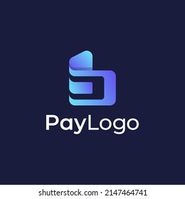 Diseño del logotipo de pago con estilo de color degradado, concepto de tarjeta de crédito, billetera criptográfica, pago rápido en línea