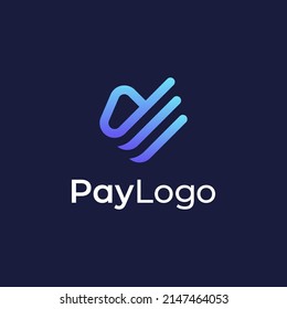 Diseño del logotipo de pago con el estilo de color gradiente del contorno de línea, concepto de tarjeta de crédito, billetera criptográfica, pago rápido en línea