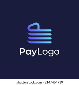 Pay logo design with line outline gradient colorful style, concept of credit card, crypto wallet, fast online payment