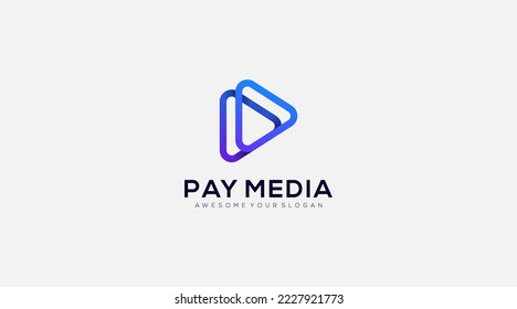 Pay media Line Art vector logo design template icon