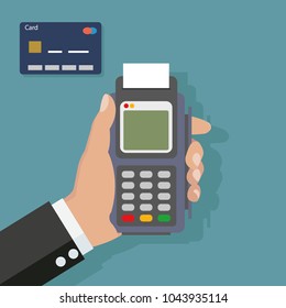 pay merchant hand credit card flat vector illustration