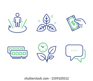 Pay Money, Augmented Reality And Fair Trade Line Icons Set. Leaves, Ram And Message Signs. Hold Cash, Virtual Reality, Leaf. Grow Plant. Business Set. Line Pay Money Outline Icons. Vector