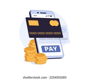 Pay money with mobile phone banking online payments. Pay online concept illustration set, perfect for banner, mobile app, landing page. Easy e bill payment transaction. E bill payment vector