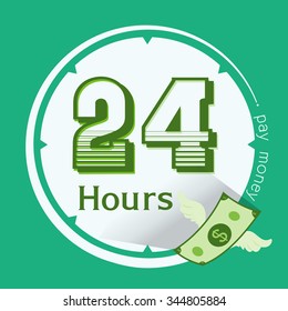 pay money service, e commerce service, 24 hours icon