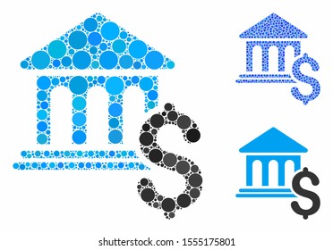 Pay museum mosaic of spheric dots in different sizes and color tinges, based on pay museum icon. Vector round dots are united into blue mosaic. Dotted pay museum icon in usual and blue versions.