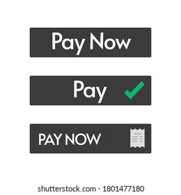 Pay now button vector design ui element flat style black color, payment online web link icon