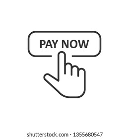 Pay now icon in flat style. Finger cursor vector illustration on white isolated background. Click button business concept.