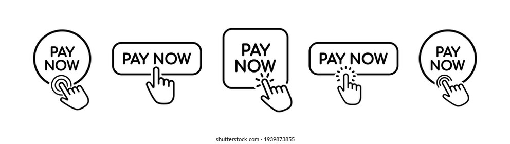 Pay Now Icon In Flat Style And Hand Cursor