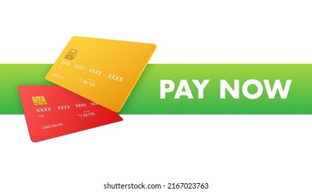 Pay now on white background. Online shop. Shop now. Vector logo