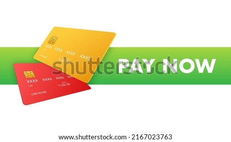 Pay now on white background. Online shop. Shop now. Vector logo